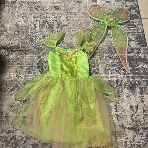 Disney Store Tinkerbell Green Feather Costume Dress Girl's 9/10